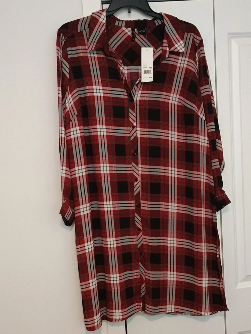 new directions Red Plaid Button-Down Shirt Dress - Picture 2 of 4